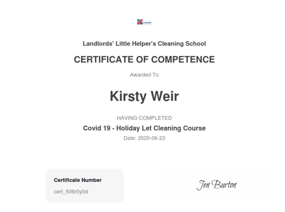 COVID-19 Cleaning Certificate
